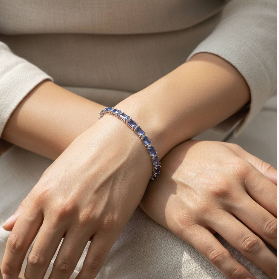 Tanzanite & Diamond Tennis Bracelet in 18K White Gold