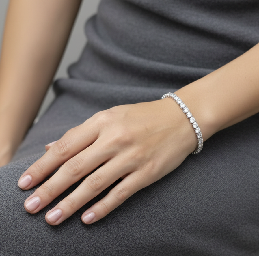 Round diamond tennis bracelet, 12.21 carat diamonds set in 18K white gold, versatile luxury for weddings, galas, or everyday glamour