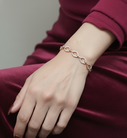 Hexagonal Diamond Bracelet in 18K Rose Gold