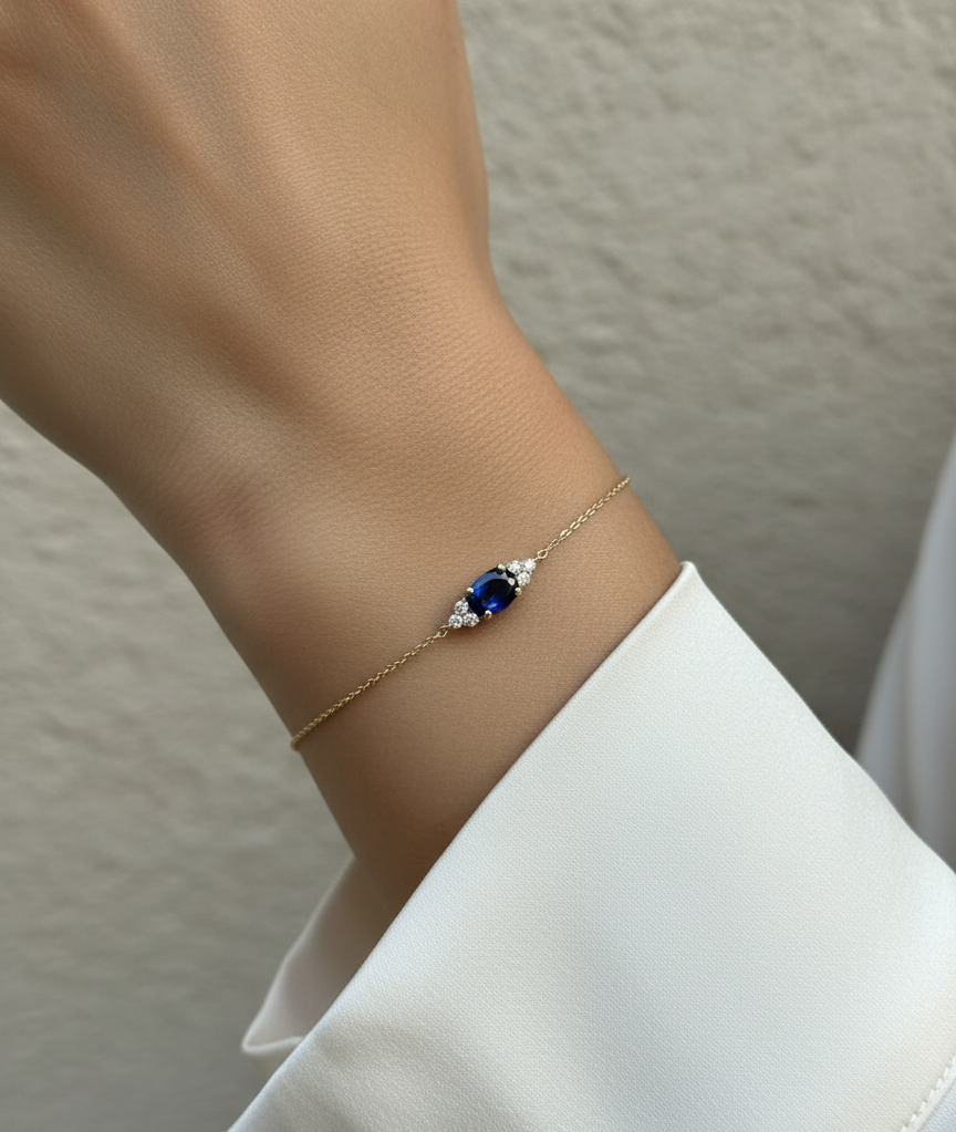 18K yellow gold bracelet with 0.84ct oval blue sapphire and 0.13ct diamonds – Emirates Diamonds