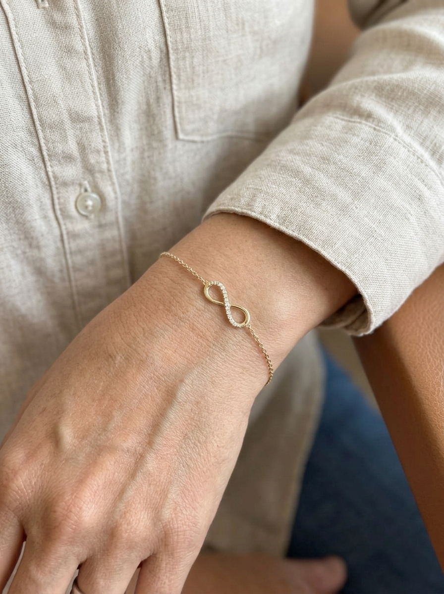 Diamond infinity bracelet in 18K yellow gold with 0.05 carat natural diamonds by Emirates Diamonds.