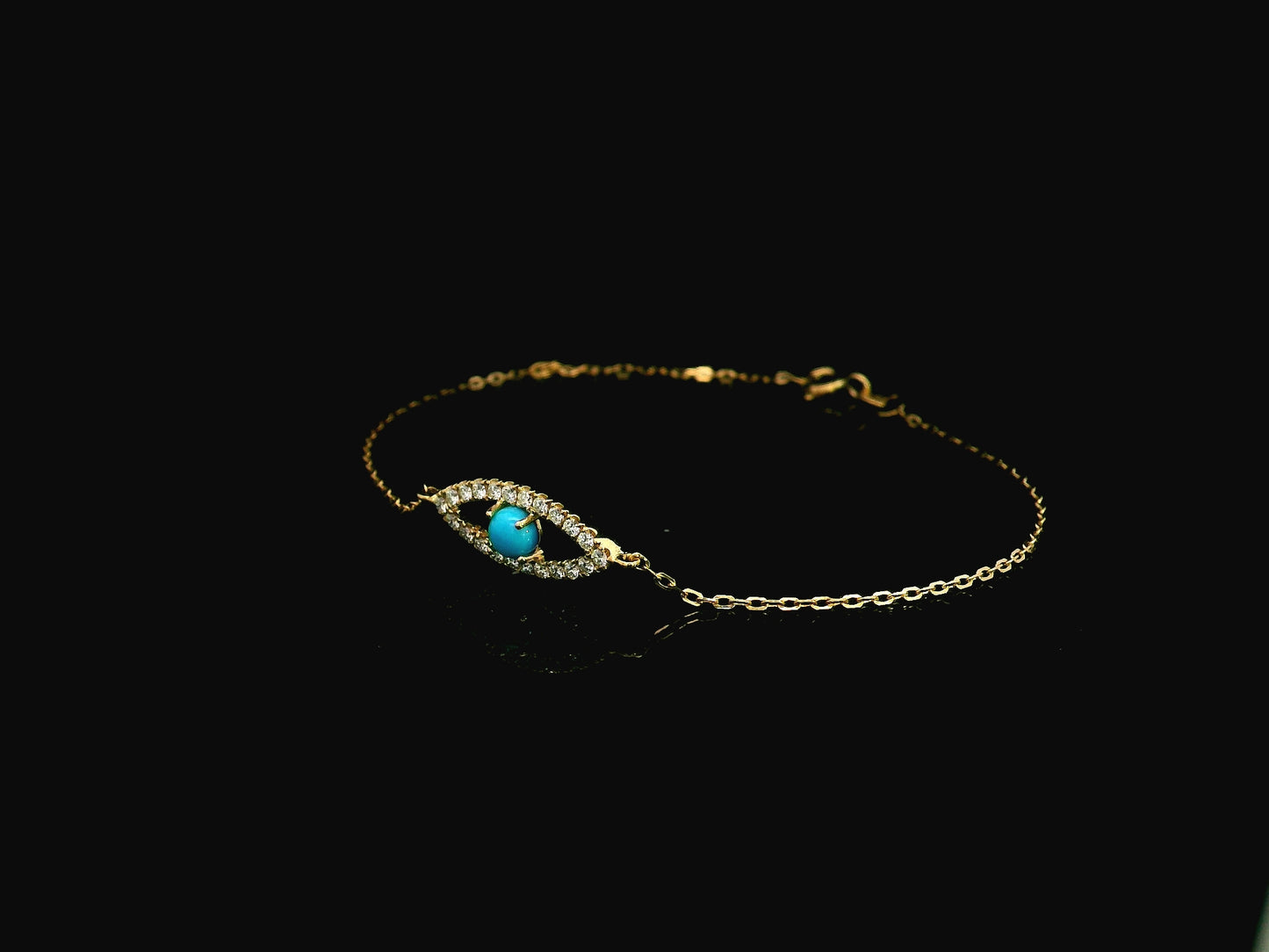 Turquoise evil eye diamond bracelet in 18K yellow gold by Emirates Diamonds