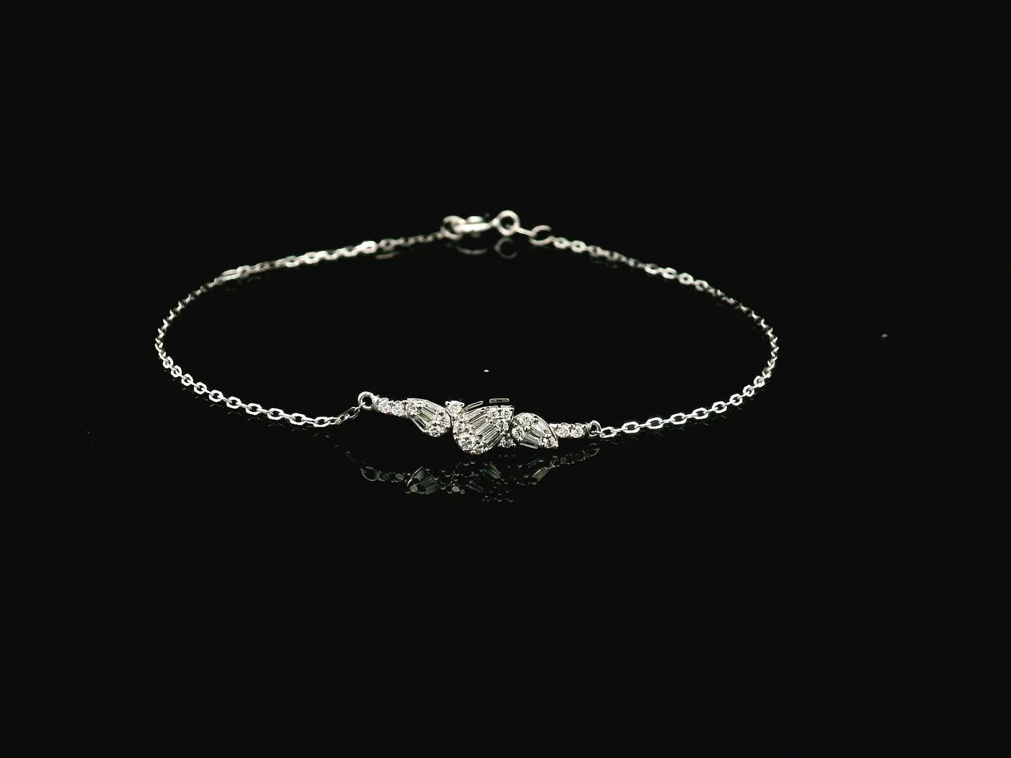 18K white gold diamond bracelet with round and baguette diamond cluster, 0.20 carat minimalist chain – Emirates Diamonds