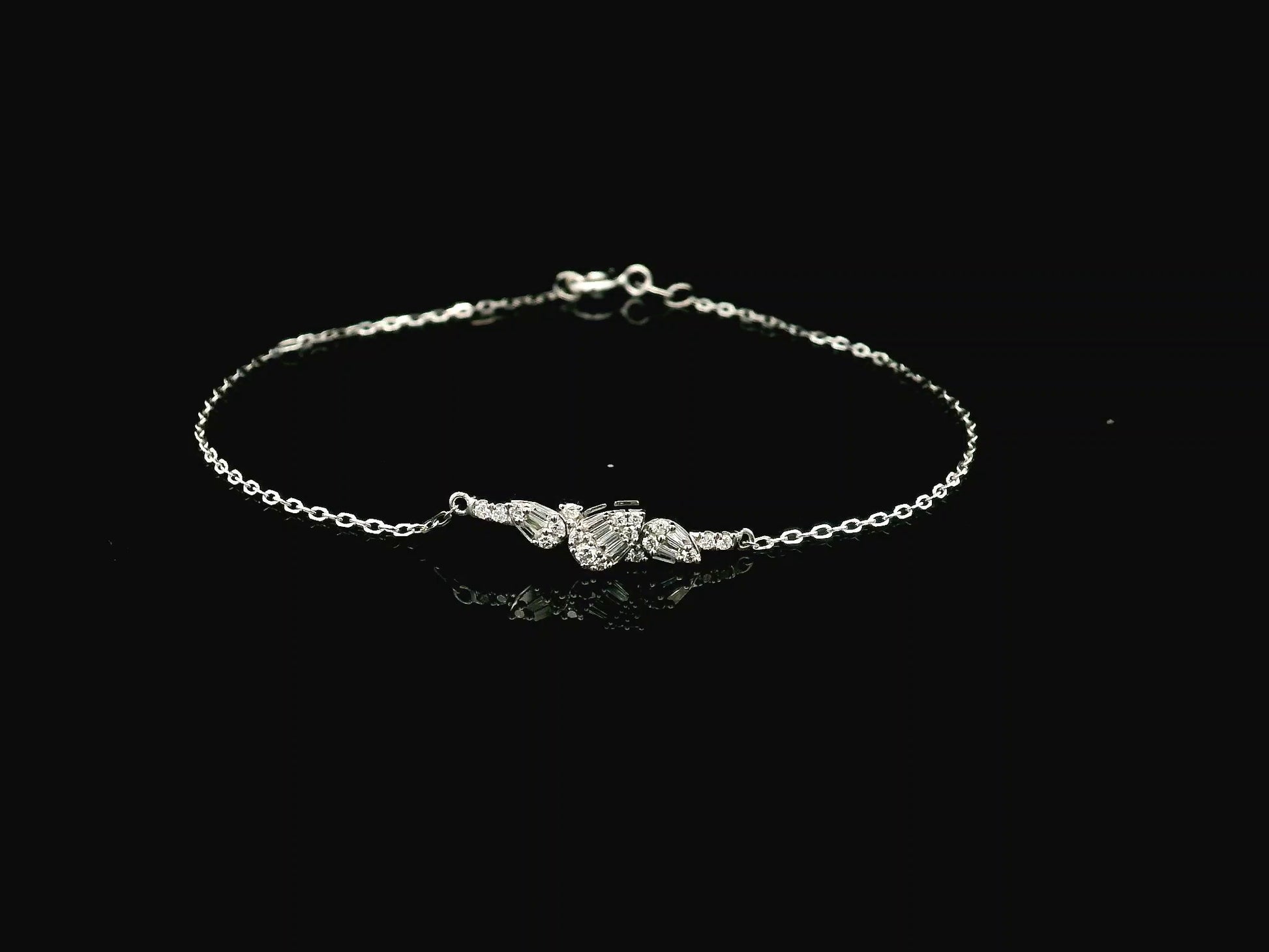 18K white gold diamond bracelet with round and baguette diamond cluster, 0.20 carat minimalist chain – Emirates Diamonds