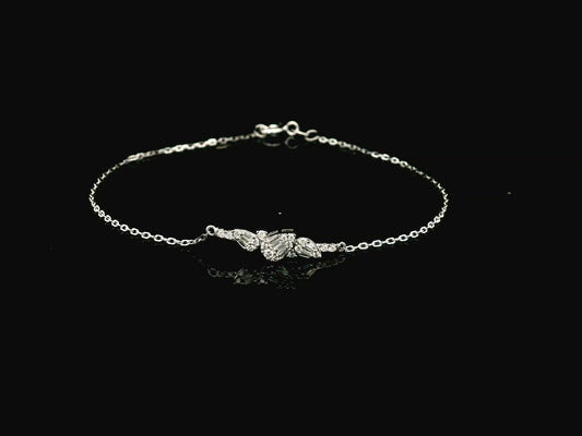 18K white gold diamond bracelet with round and baguette diamond cluster, 0.20 carat minimalist chain – Emirates Diamonds