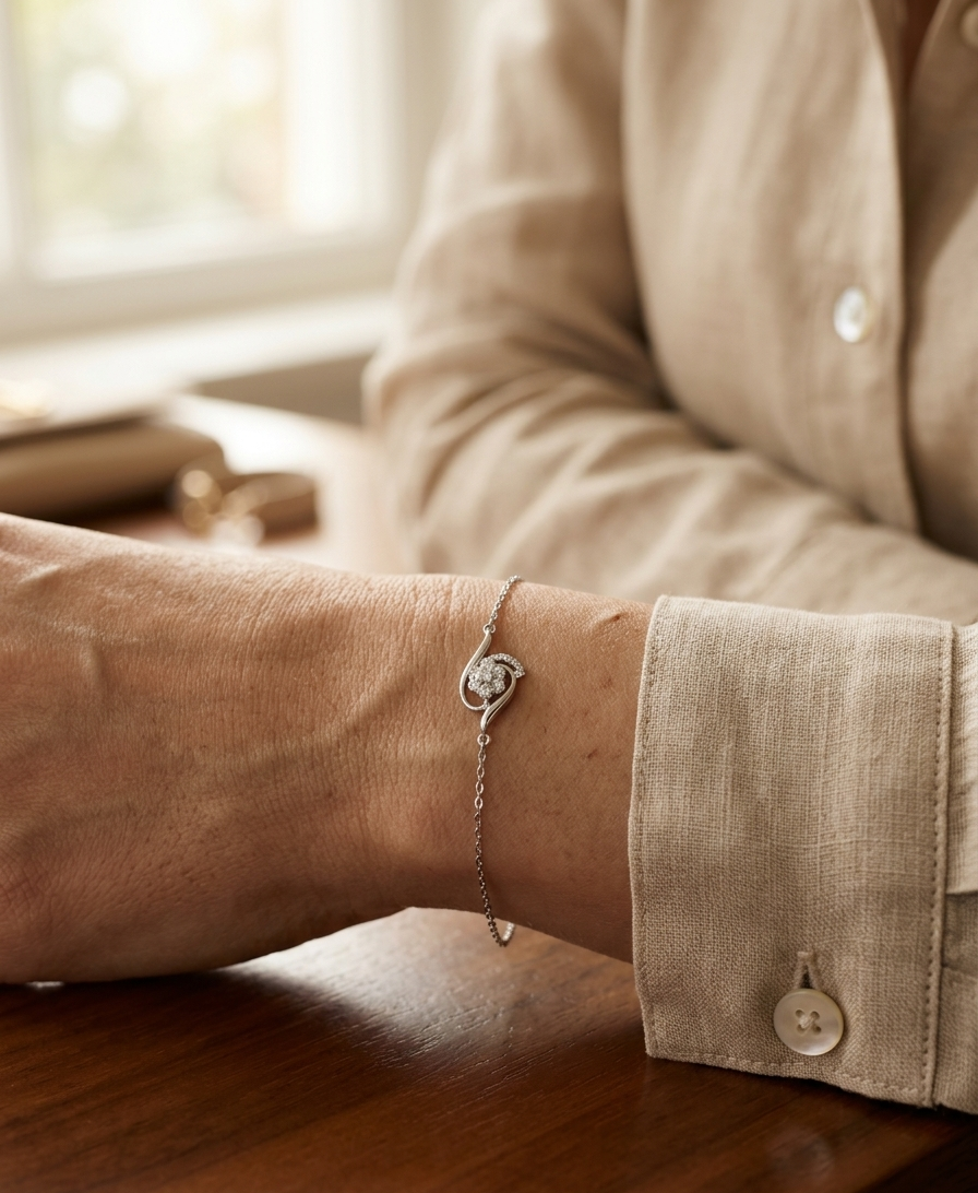 18K white gold diamond bracelet with swirl motif and cluster diamonds, 0.17 carat minimalist chain bracelet – Emirates Diamonds