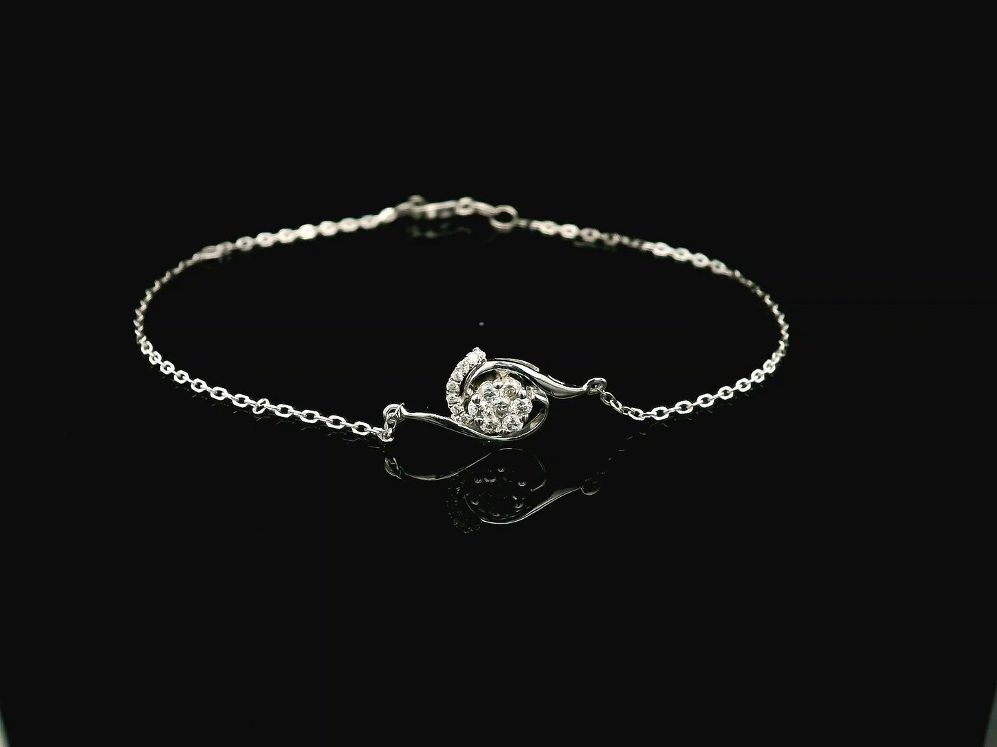 18K white gold diamond bracelet with swirl motif and cluster diamonds, 0.17 carat minimalist chain bracelet – Emirates Diamonds