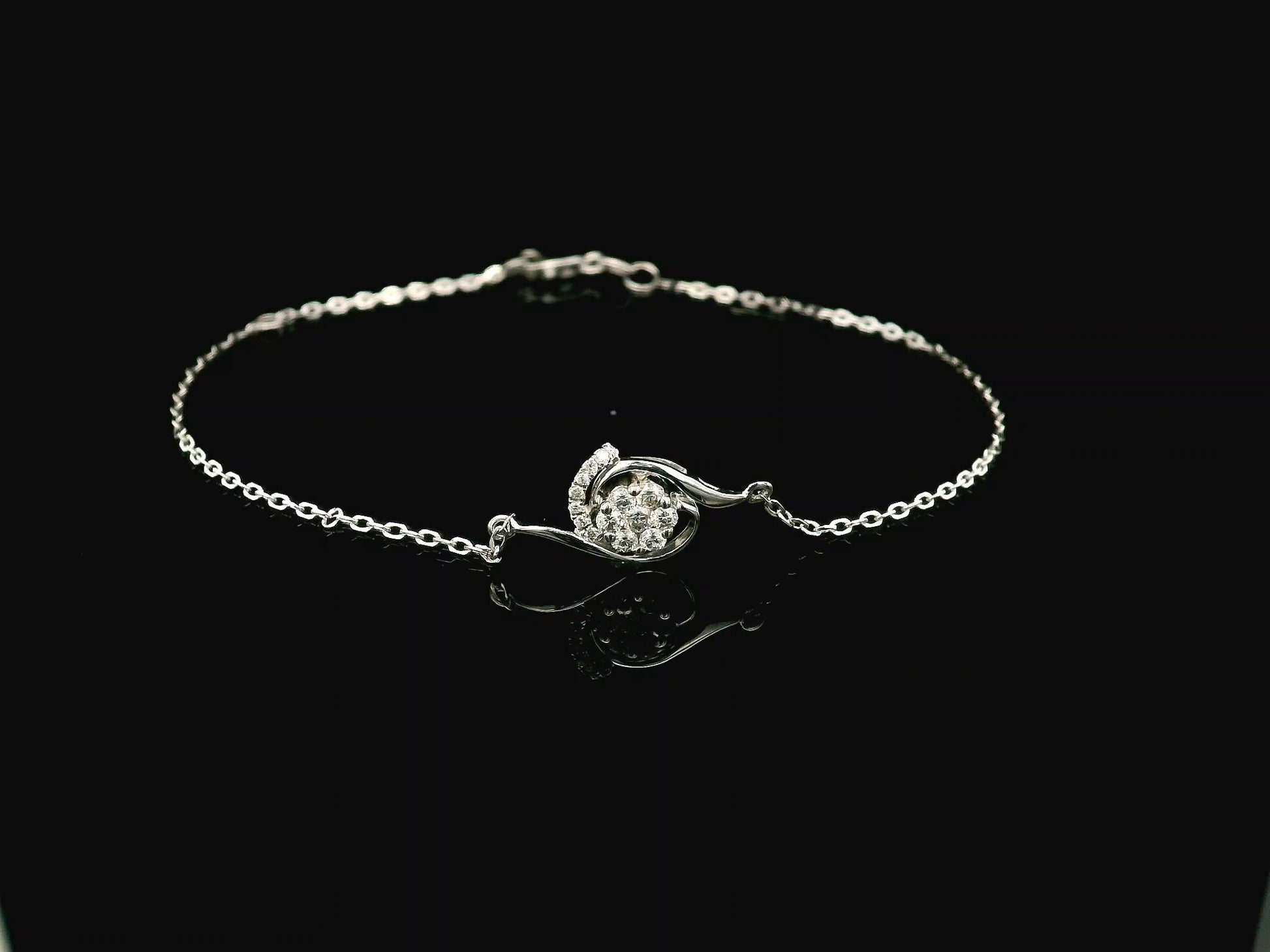 18K white gold diamond bracelet with swirl motif and cluster diamonds, 0.17 carat minimalist chain bracelet – Emirates Diamonds
