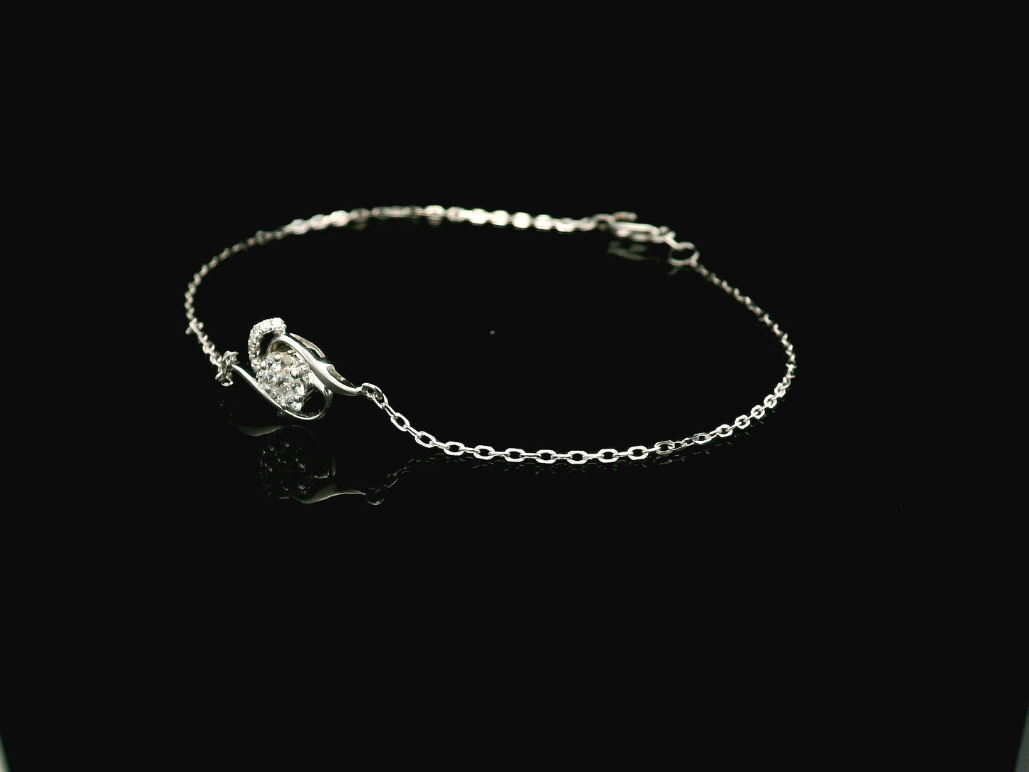 18K white gold diamond bracelet with swirl motif and cluster diamonds, 0.17 carat minimalist chain bracelet – Emirates Diamonds