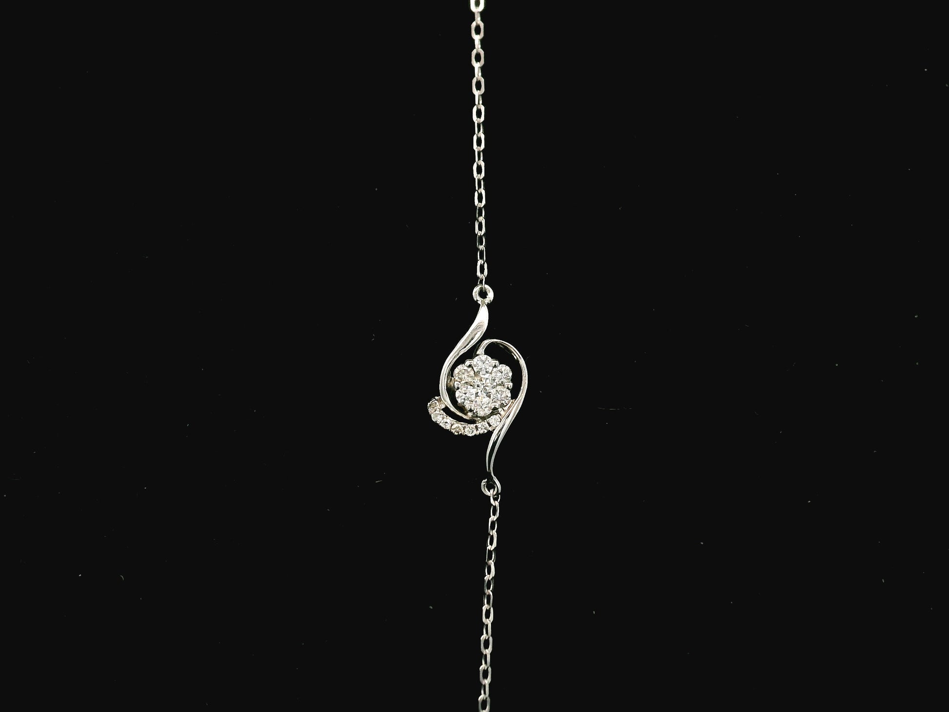 18K white gold diamond bracelet with swirl motif and cluster diamonds, 0.17 carat minimalist chain bracelet – Emirates Diamonds