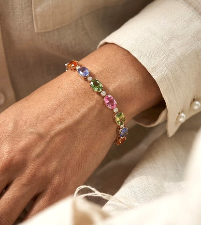 Multi Color Sapphire & Diamond Bracelet in 18K Rose Gold