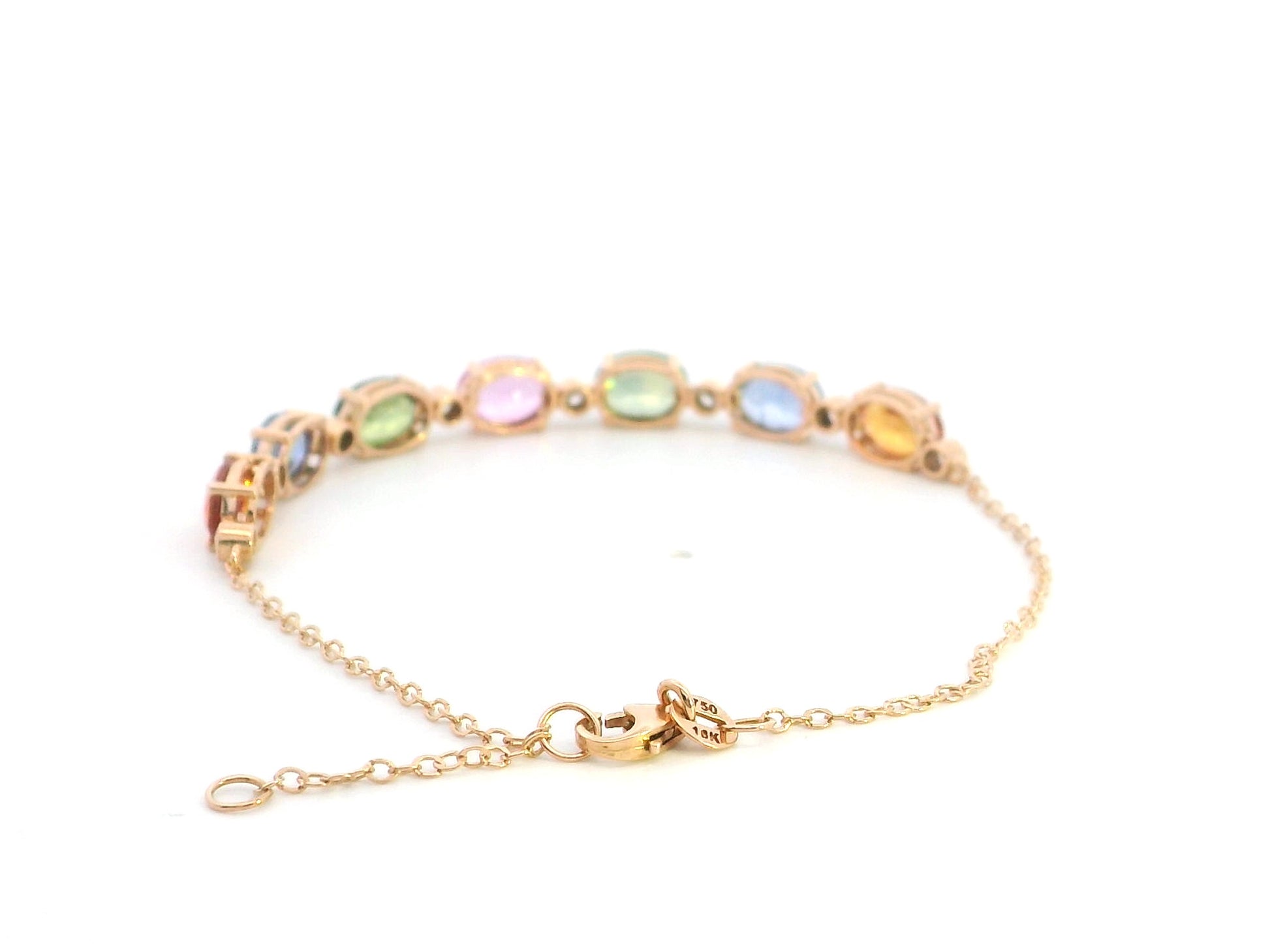 Multi color sapphire and diamond bracelet in 18K rose gold with oval pastel gemstones