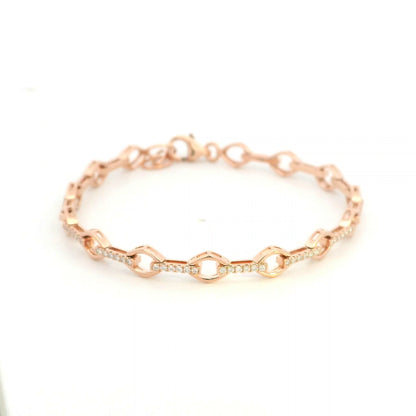 18K Rose Gold Diamond Link Bracelet with 0.61 Carat Natural Round Brilliant Diamonds and Alternating Polished Open Links