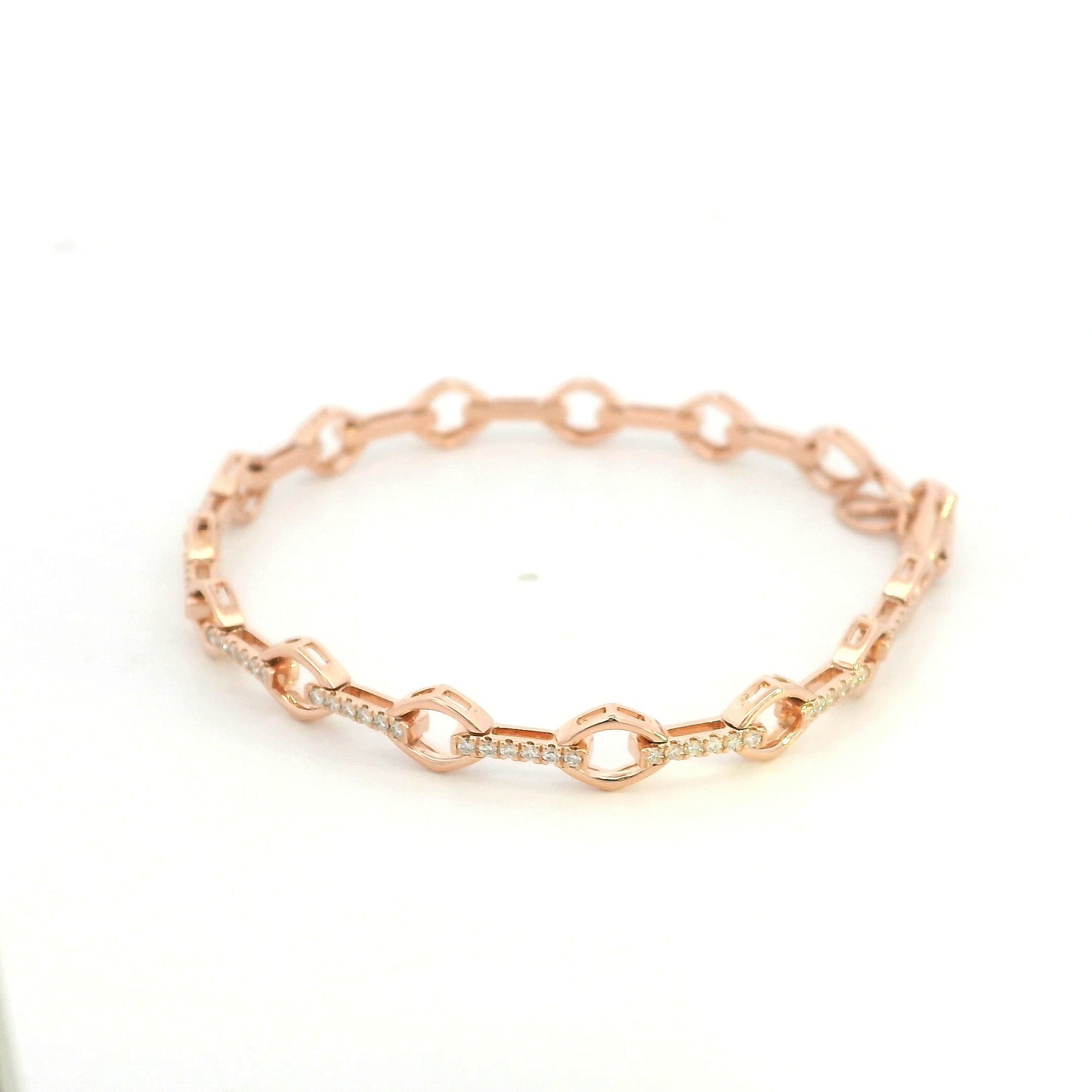 18K Rose Gold Diamond Link Bracelet with 0.61 Carat Natural Round Brilliant Diamonds and Alternating Polished Open Links