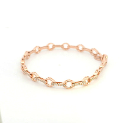 18K Rose Gold Diamond Link Bracelet with 0.61 Carat Natural Round Brilliant Diamonds and Alternating Polished Open Links