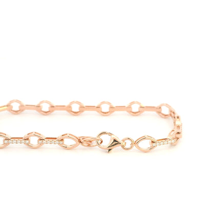 18K Rose Gold Diamond Link Bracelet with 0.61 Carat Natural Round Brilliant Diamonds and Alternating Polished Open Links