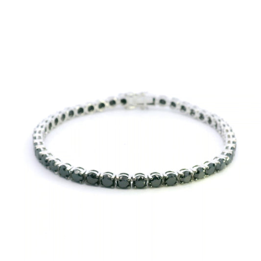 Black diamond tennis bracelet in 18K white gold with a continuous single row of round black diamonds