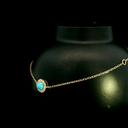 Turquoise and diamond halo bracelet in 18K yellow gold