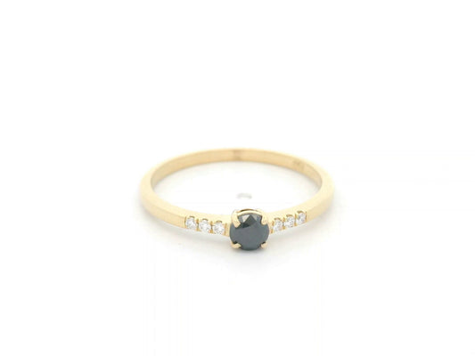 Black diamond ring 0.25 carat with diamond accents in 18K yellow gold by Emirates Diamonds
