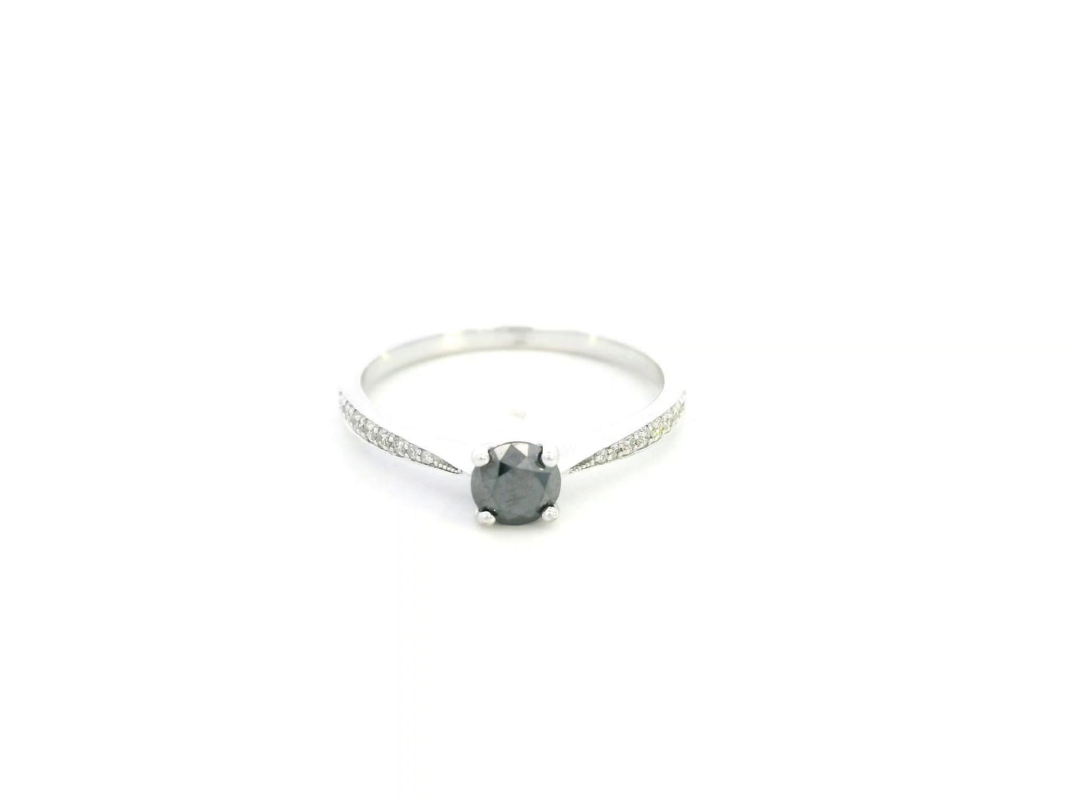 Black diamond solitaire ring with diamond accents in 18K white gold – Emirates Diamonds