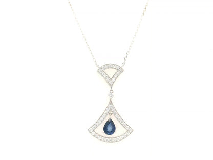 Blue sapphire and diamond drop necklace in 18K white gold by Emirates Diamonds