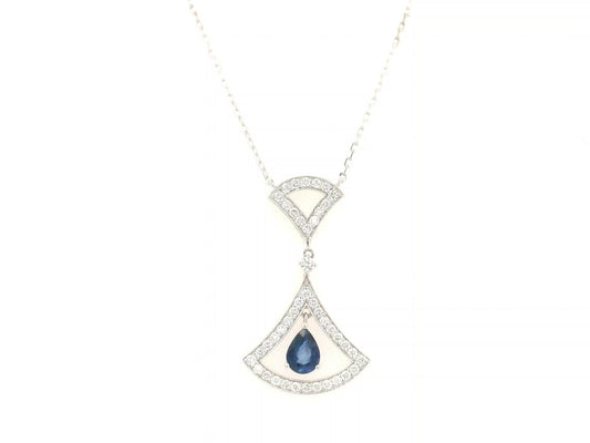 Blue sapphire and diamond drop necklace in 18K white gold by Emirates Diamonds