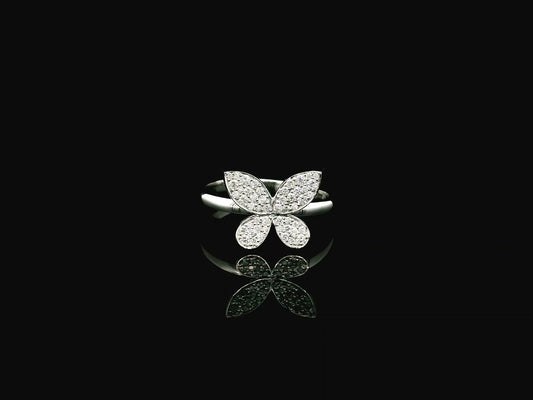Diamond butterfly ring in 18K white gold with pavé diamonds by Emirates Diamonds