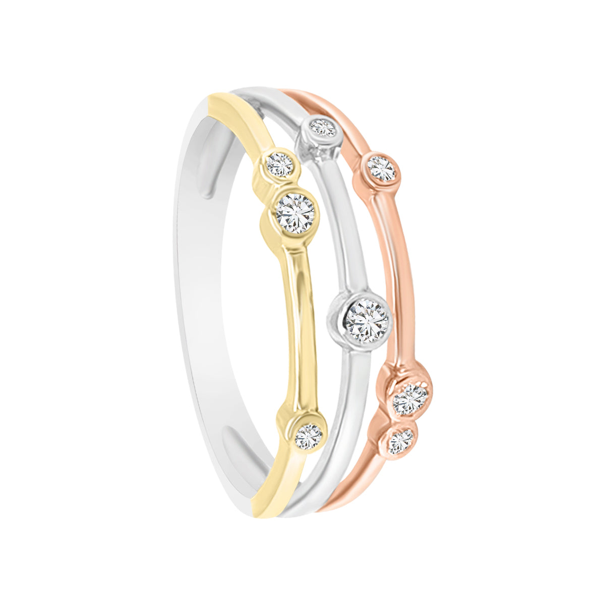 Three Row Diamond Ring In 18k Gold.