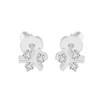 Dainty Diamond Stud Earrings In 18k White Gold.