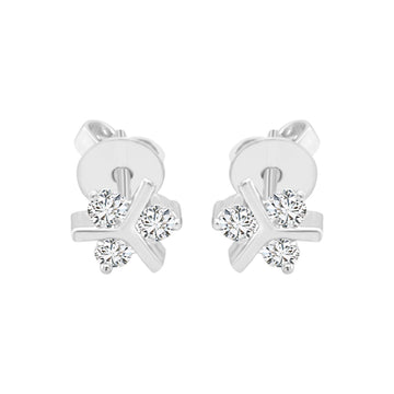 Dainty Diamond Stud Earrings In 18k White Gold.