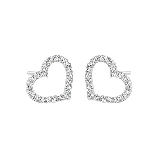 Diamond Heart Shaped Stud Earrings In 18k White Gold.