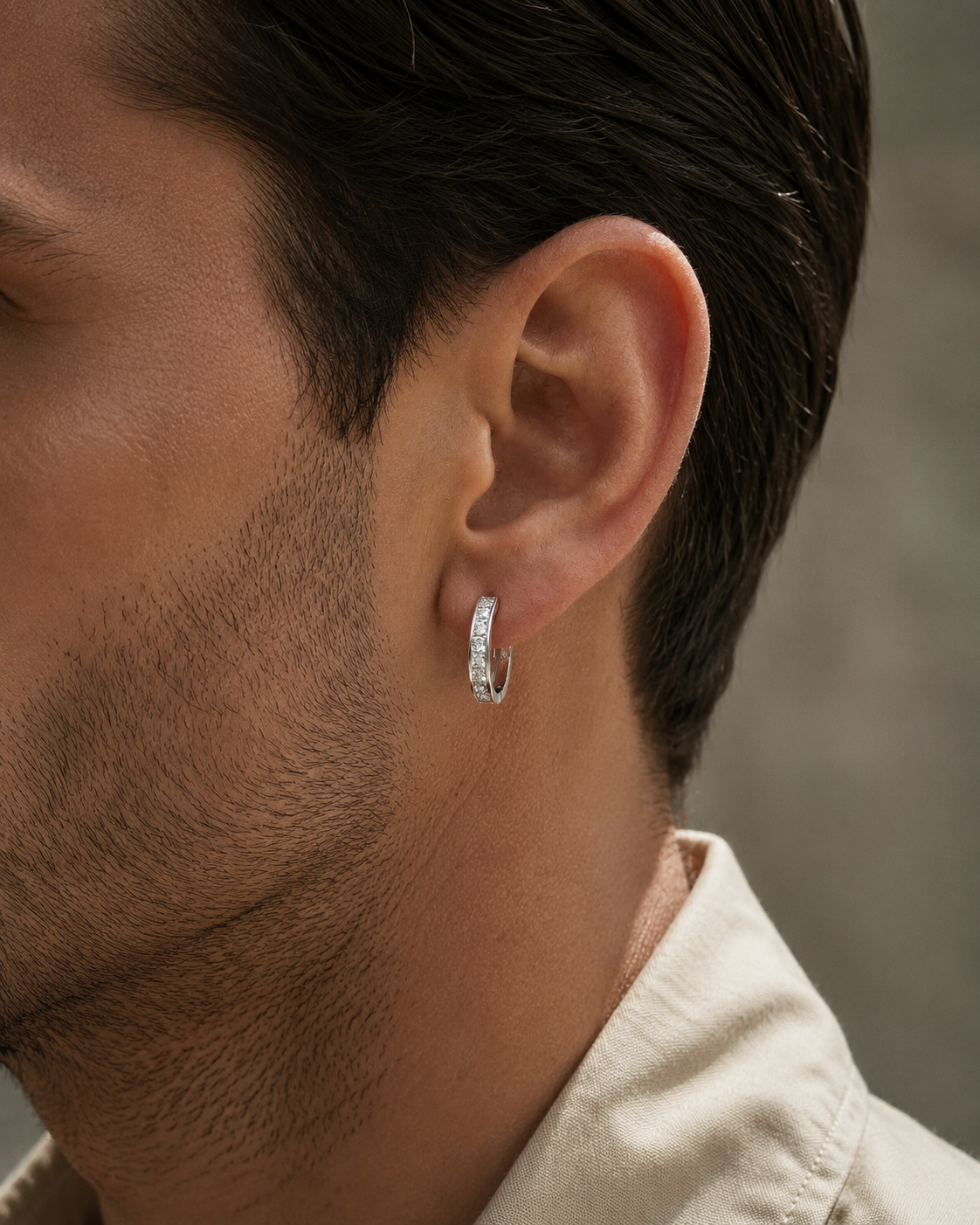Men’s Diamond Earring in 18K White Gold – Single Earring