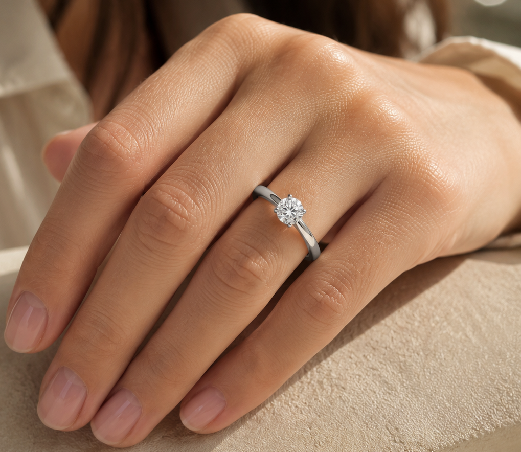 Round Diamond Solitaire Ring in 18K White Gold | 0.50 Carat GIA Certified Diamond