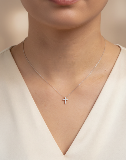 Diamond cross pendant necklace in 18K white gold with natural diamonds by Emirates Diamonds