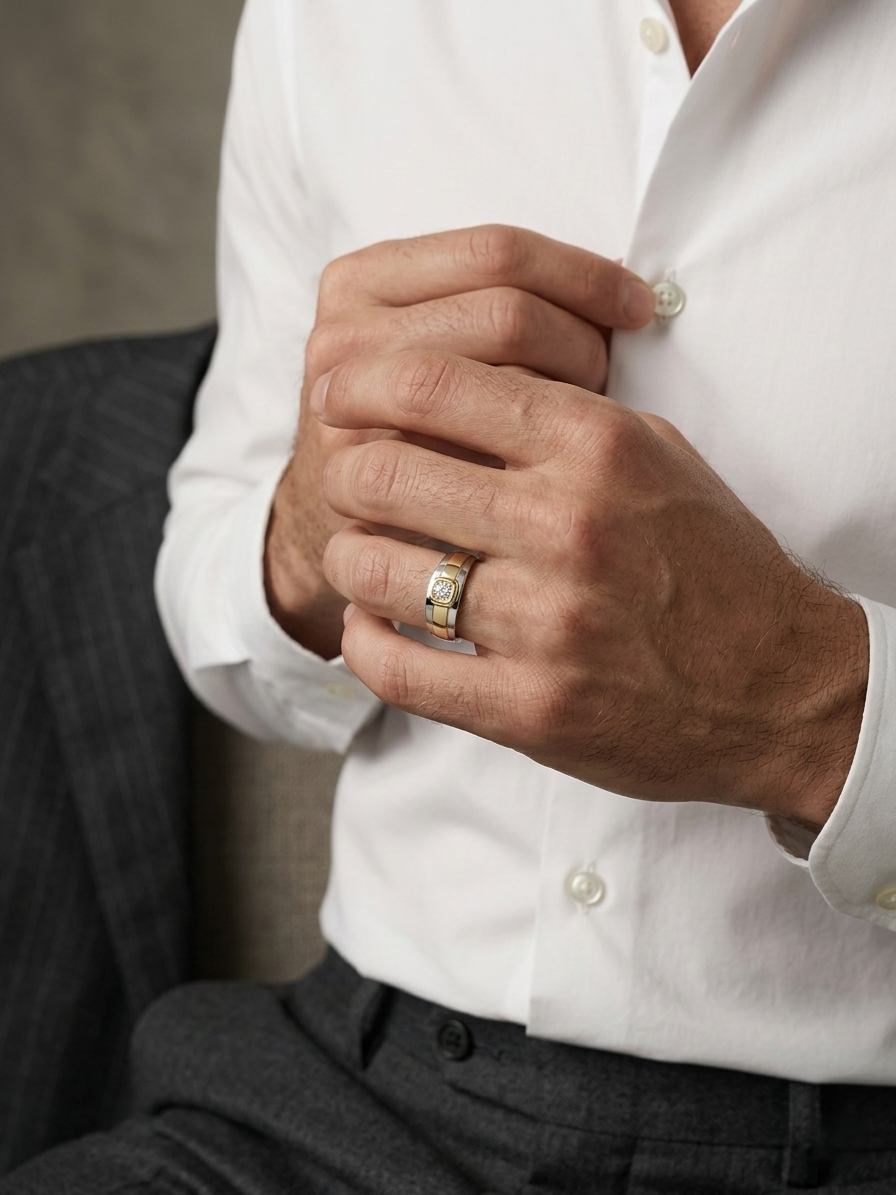 Men’s diamond ring 0.30 carat in 18K two-tone yellow and white gold by Emirates Diamonds