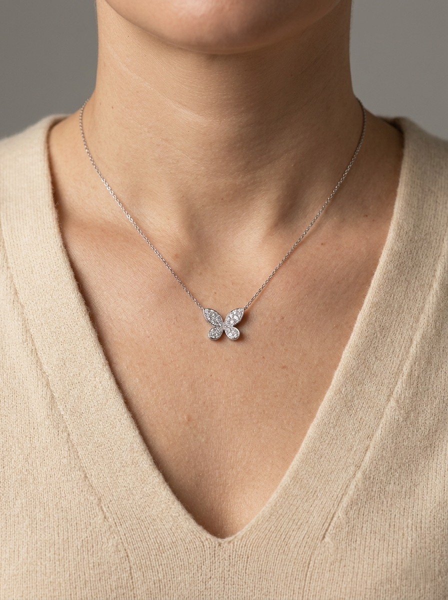 Diamond butterfly necklace 0.53 carat in 18K white gold by Emirates Diamonds