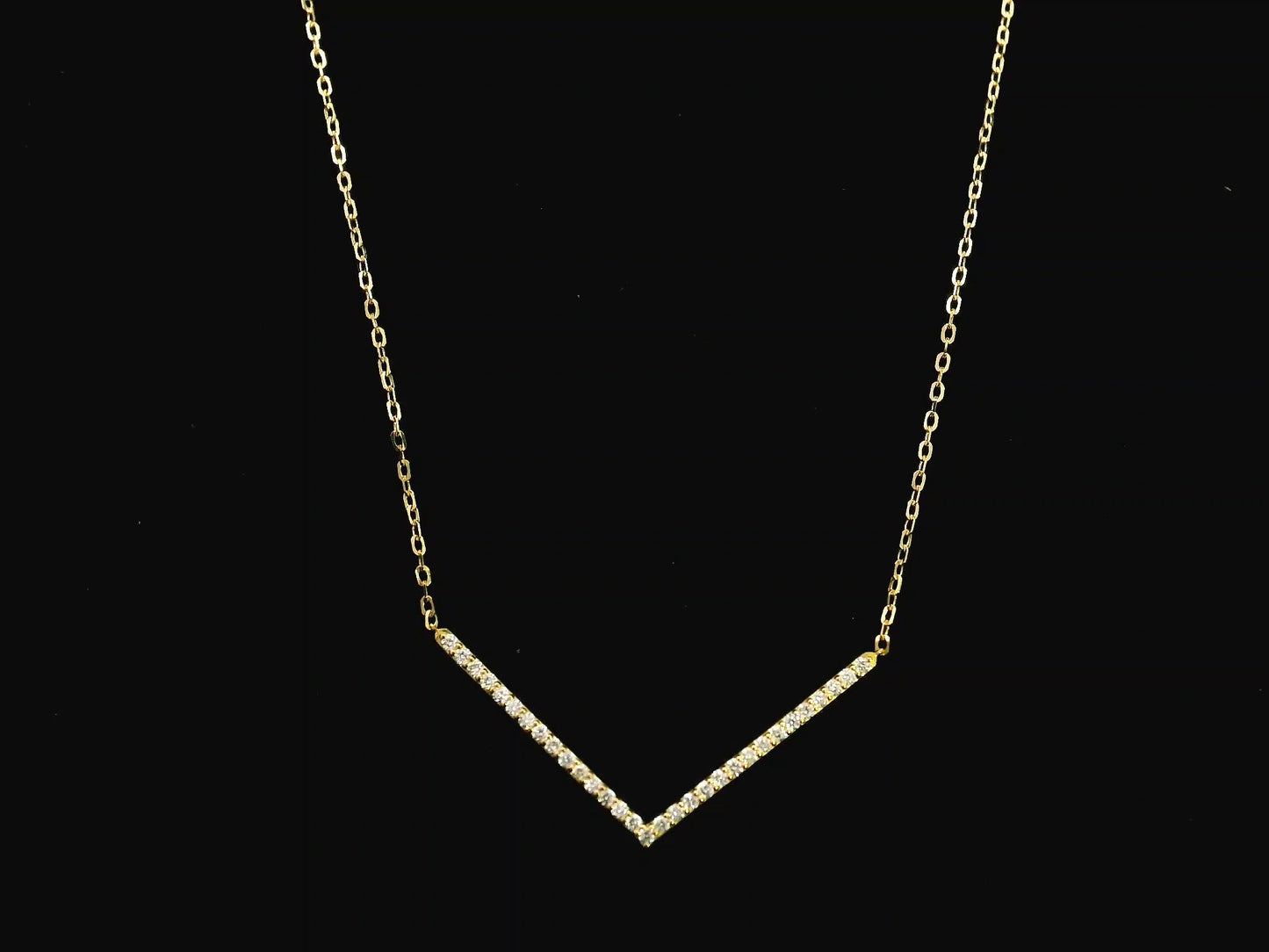 Diamond chevron necklace 0.28 carat in 18K yellow gold minimalist pendant by Emirates Diamonds