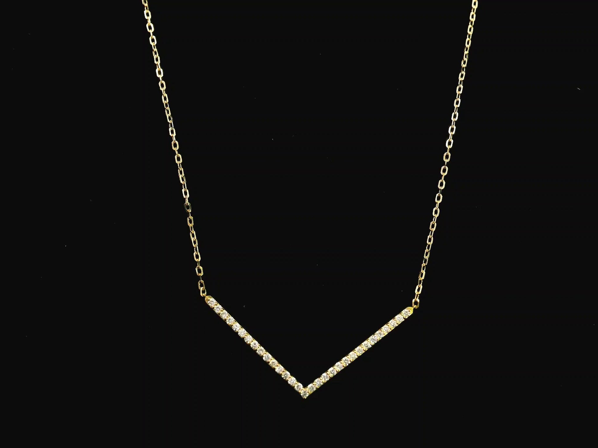 Diamond chevron necklace 0.28 carat in 18K yellow gold minimalist pendant by Emirates Diamonds