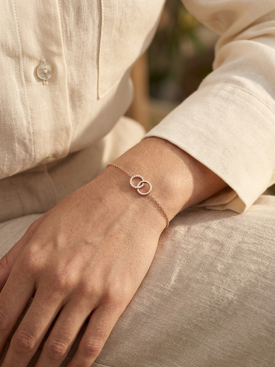 Diamond circle link bracelet in 18K rose gold with pavé diamonds by Emirates Diamonds