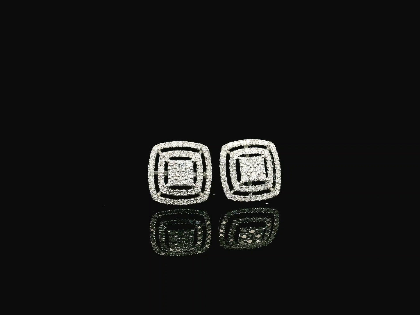 Diamond cluster stud earrings 0.64 carat in 18K white gold by Emirates Diamonds