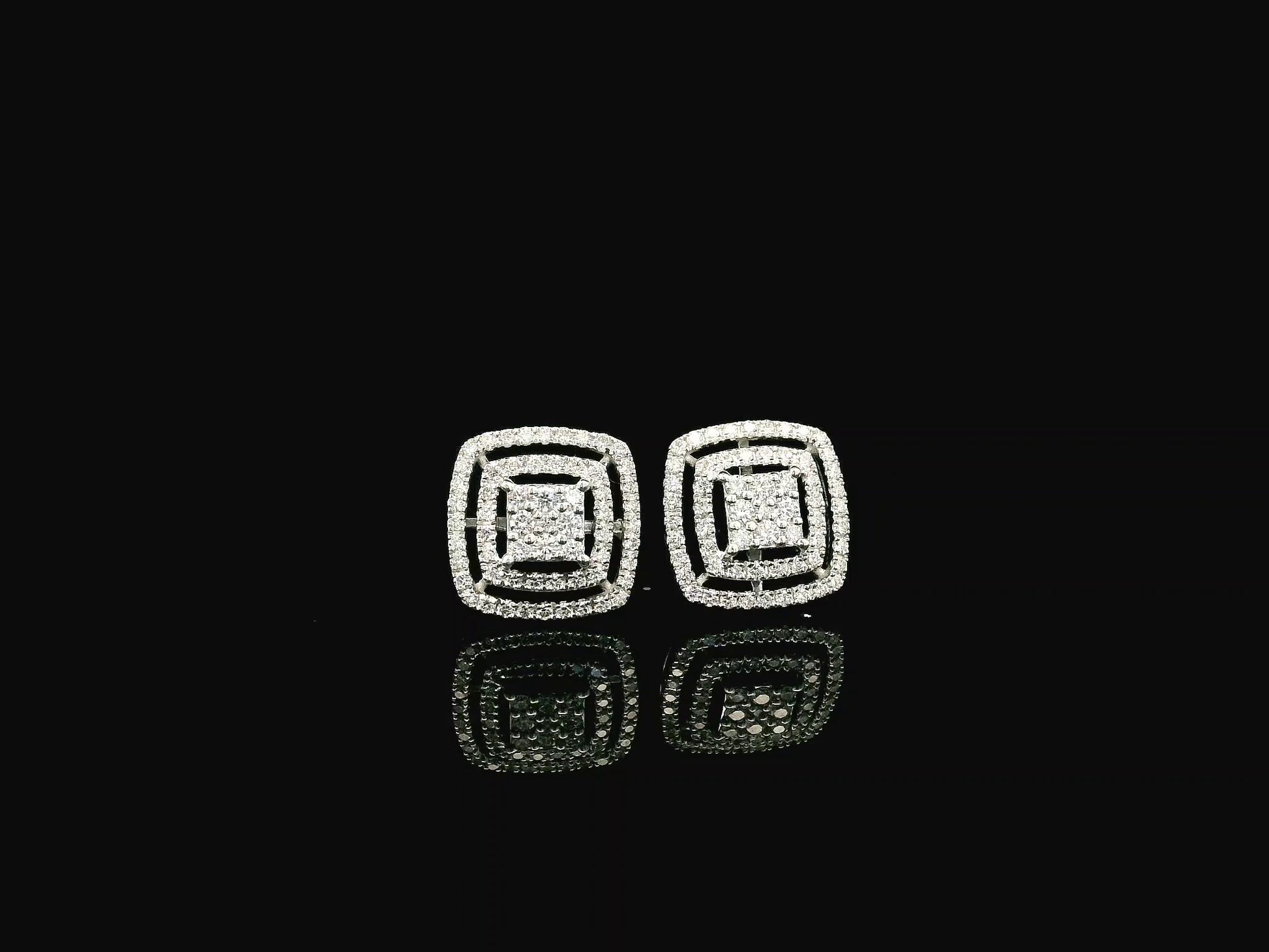 Diamond cluster stud earrings 0.64 carat in 18K white gold by Emirates Diamonds