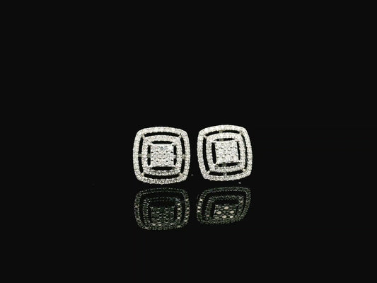 Diamond cluster stud earrings 0.64 carat in 18K white gold by Emirates Diamonds