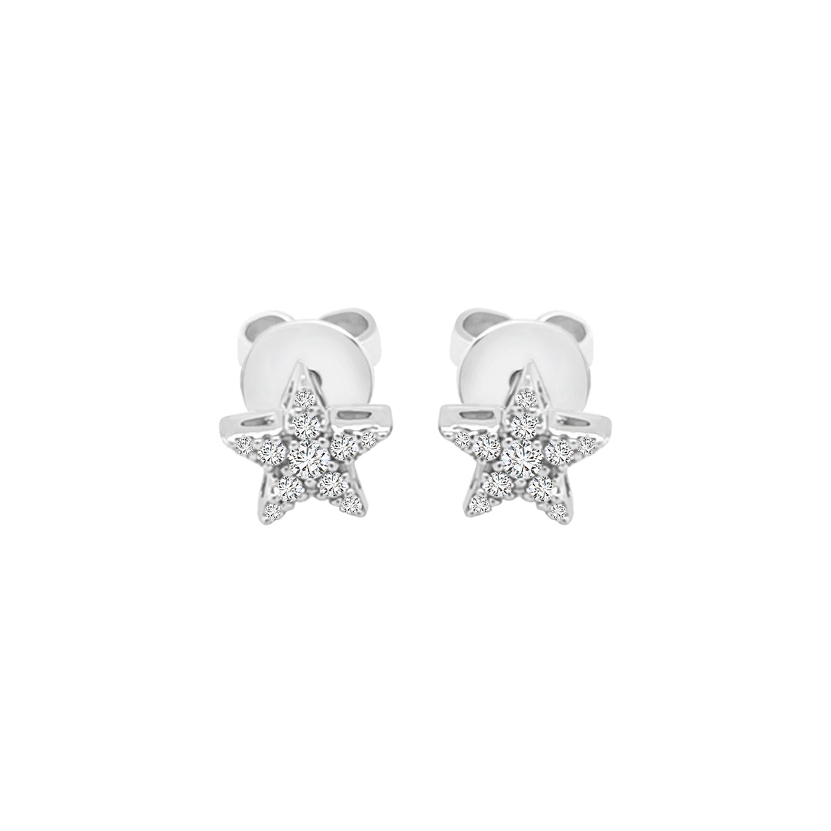 Diamond Star Stud Earrings In 18k White Gold.