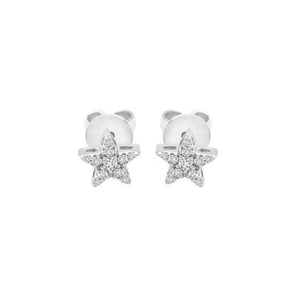 Diamond Star Stud Earrings In 18k White Gold.