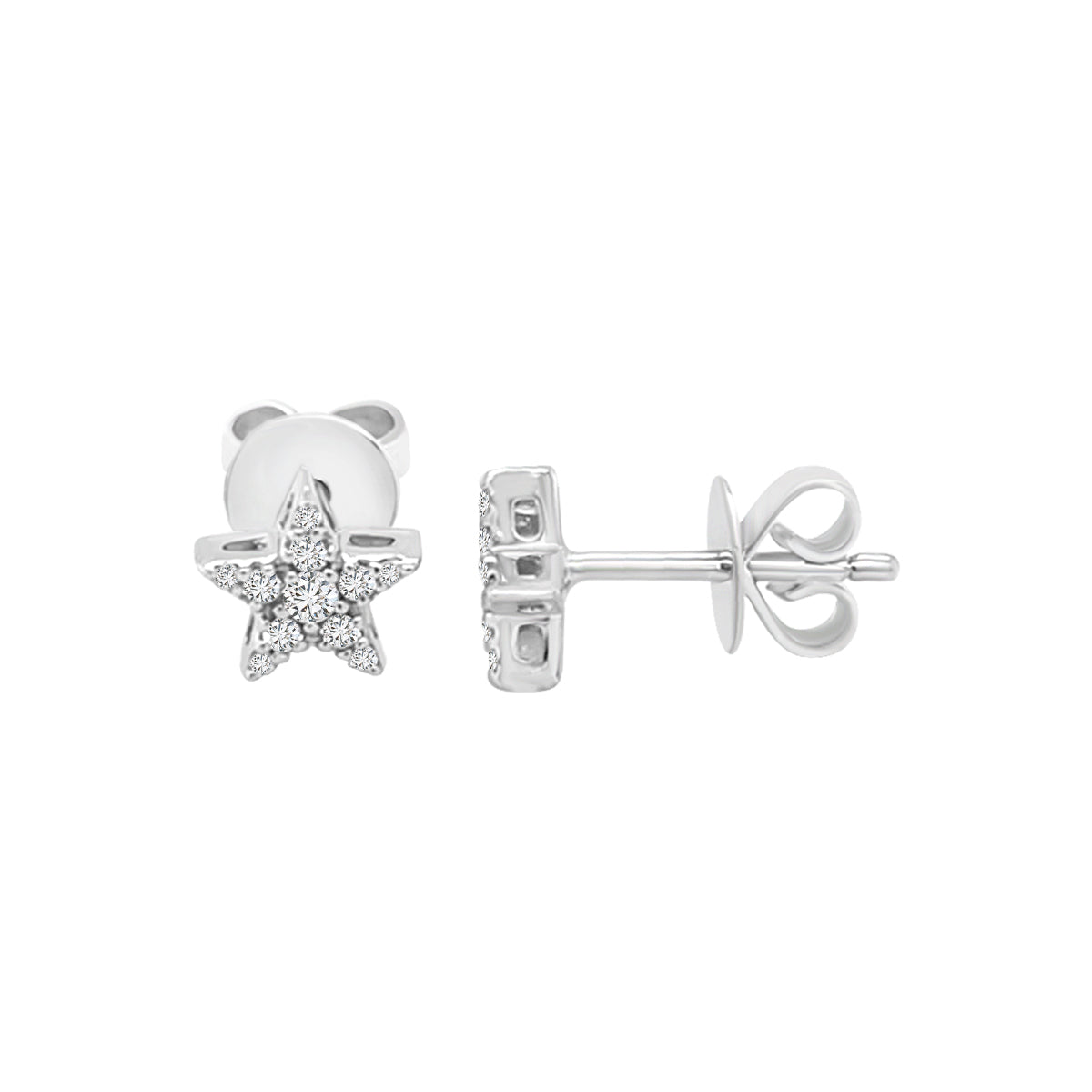 Diamond Star Stud Earrings In 18k White Gold.