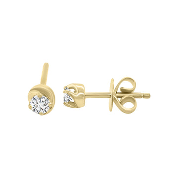Solitaire Diamond Stud Earrings In 18k Yellow Gold.