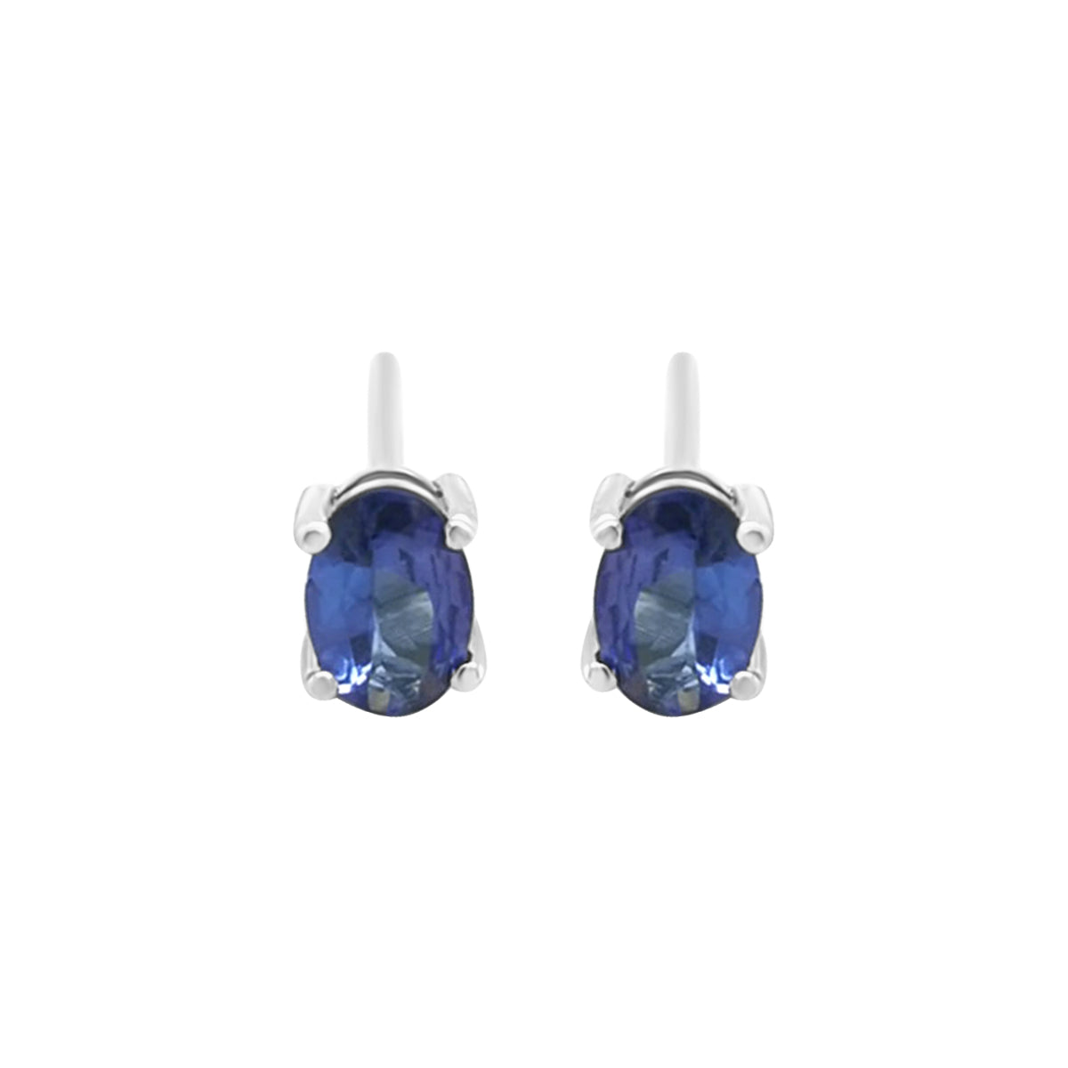 Solitaire Tanzanite Stud Earrings In 18k White Gold.