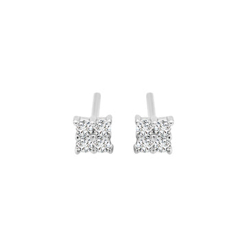 Diamond Cluster Stud Earrings In 18k White Gold.