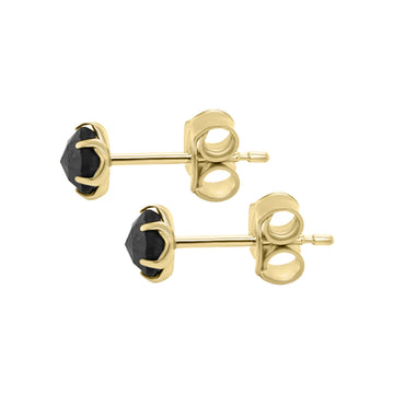 Men's Black Diamond Stud Earring In 18k Yellow Gold.