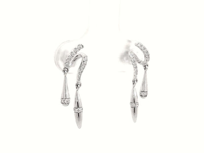 Luxury 18K gold diamond drop earrings with twisting design and dangling accents – 0.16 carat diamonds